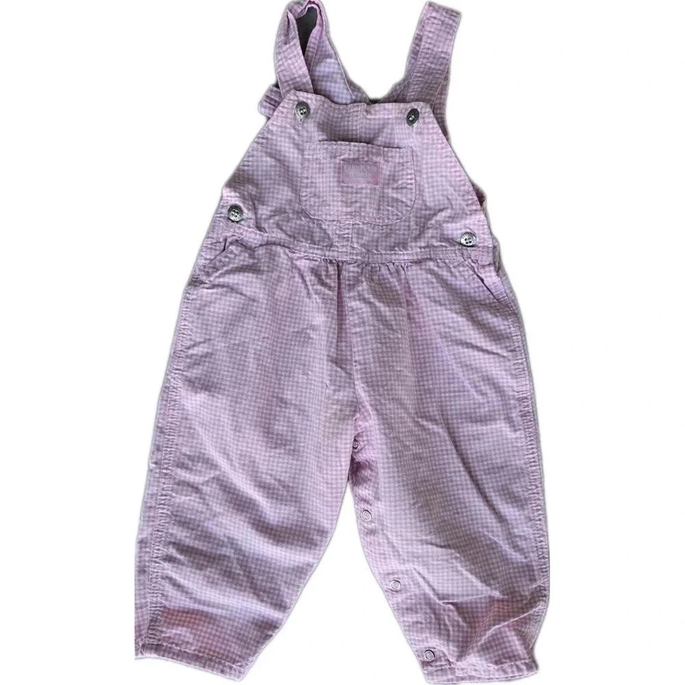 Vintage OshKosh B'gosh Pink Gingham Check Overalls Girls Baby Toddler 24‎ Months